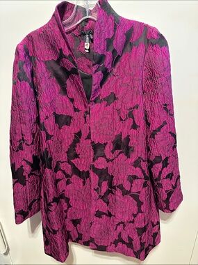 Yoana Baraschi Purple and Black Floral Textured long Jacket Sz M New no Tag